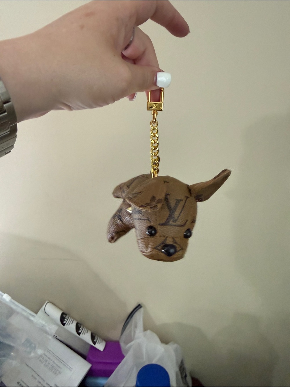 Monogram dog keychain. Caramel reverse monogram. - new no tags. - Picture 4 of 5